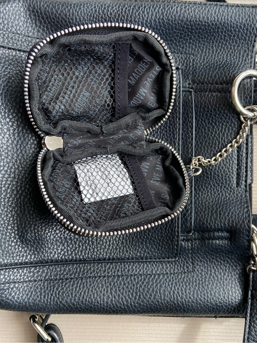 Steve Madden Black Crossbody Tote with Pink Floral Strap Accent - Picture 7 of 7